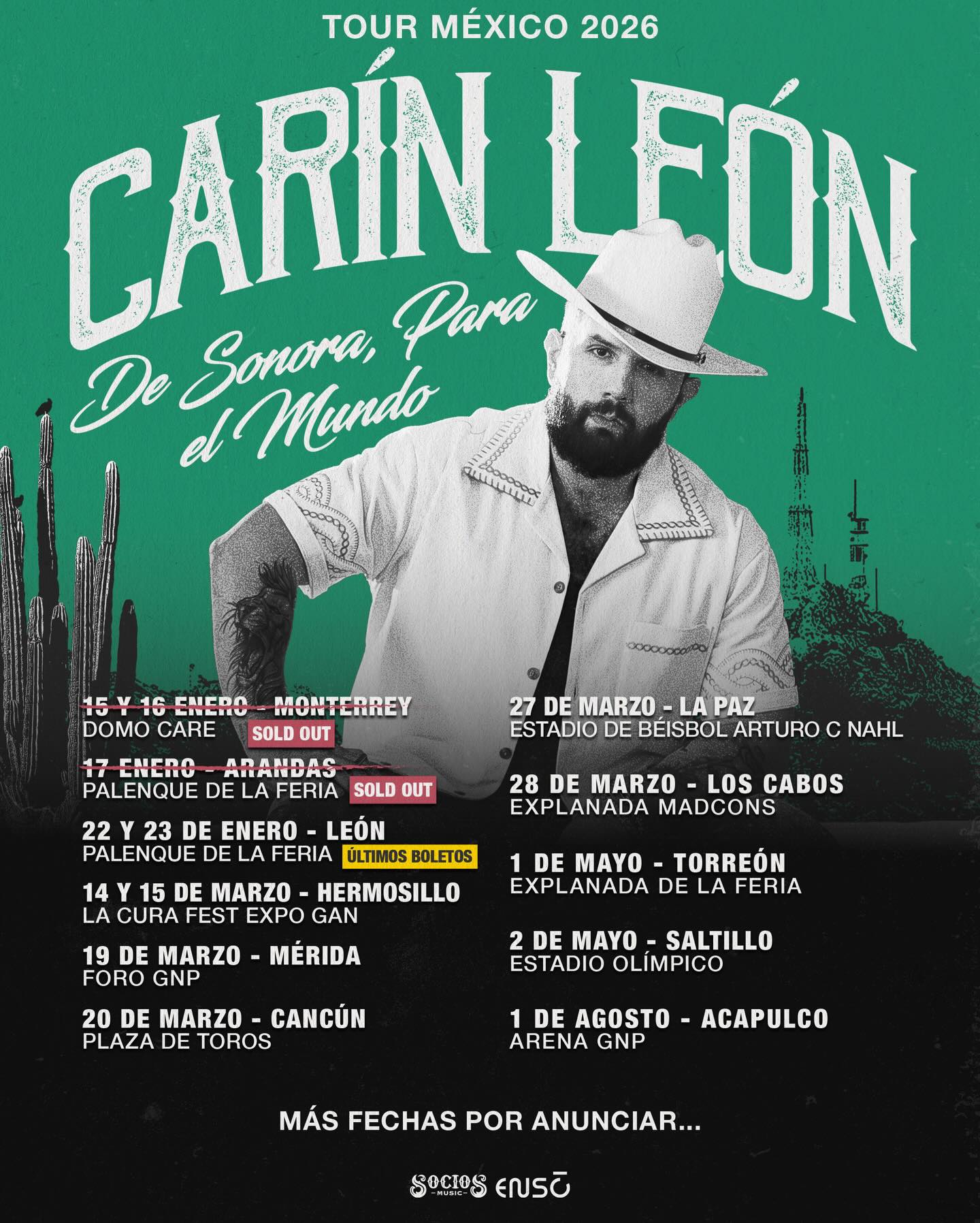 Carin Leon De Sonora Para El Mundo Tour Poster 2026