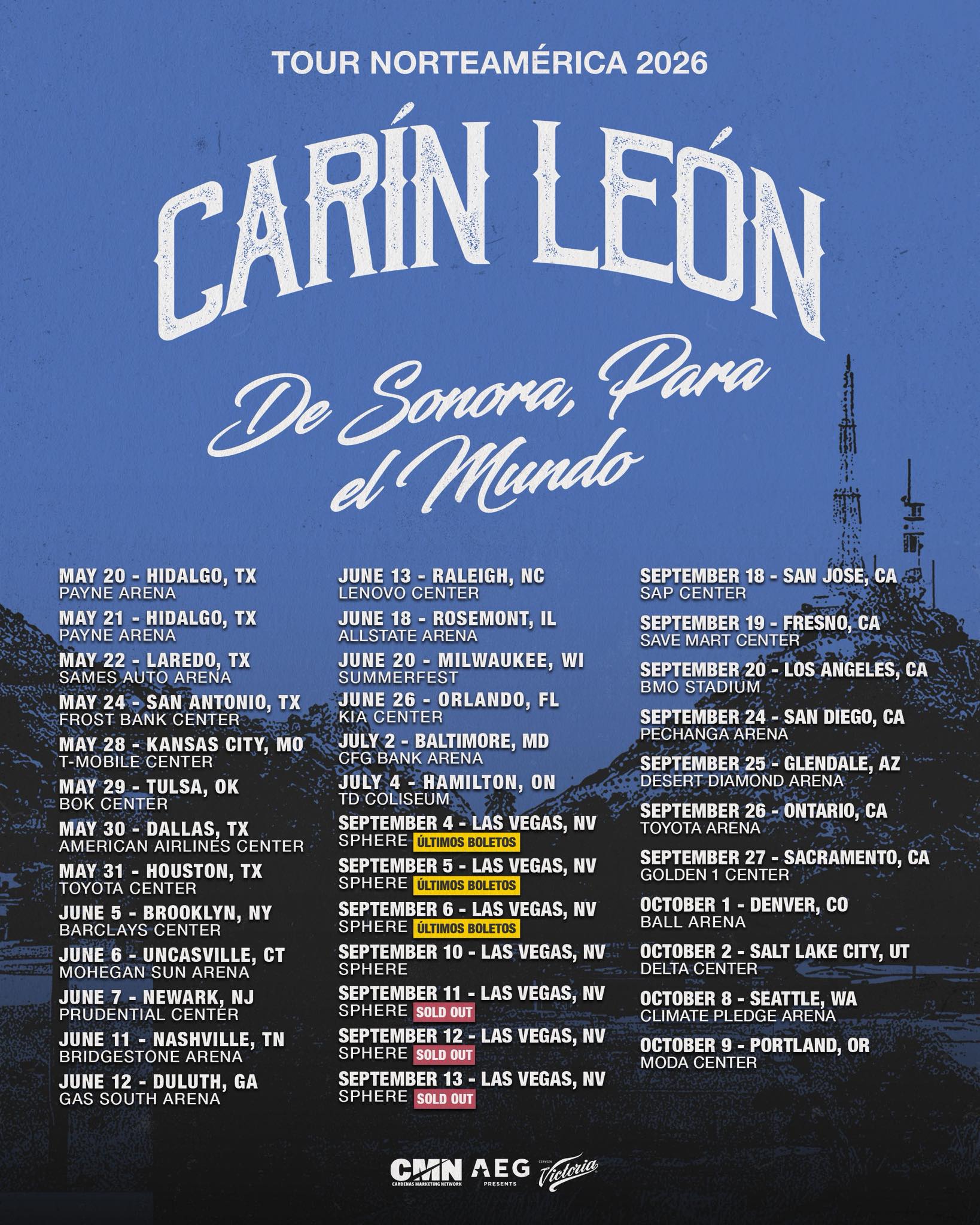 Carin Leon De Sonora Para El Mundo Tour Poster 2026